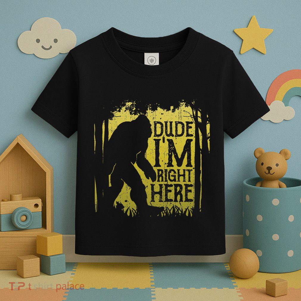 Bigfoot Dude IM Right Here Funny Sasquatch Toddler T-Shirt