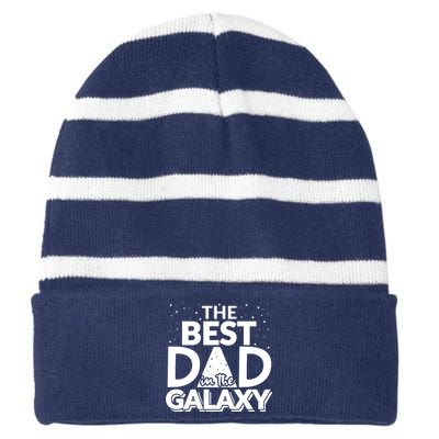 Best Dad In The Galaxy Striped Beanie with Solid Band