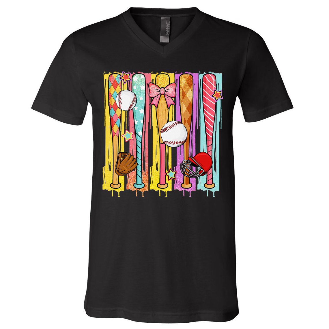 Baseball Dripping Ice Cream Drip Baseball Season V-Neck T-Shirt