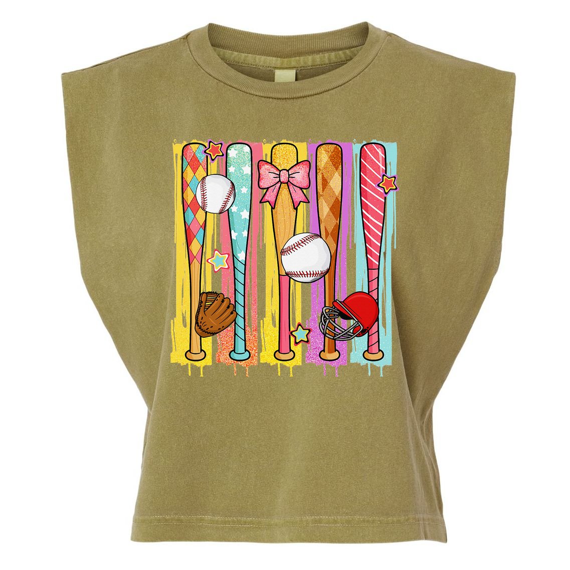 Baseball Dripping Ice Cream Drip Baseball Season Garment-Dyed Women's Muscle Tee