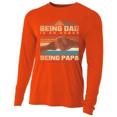 Being Dad Is An Honor Being Papa Is Priceless Black Father Gift Cooling Performance Long Sleeve Crew