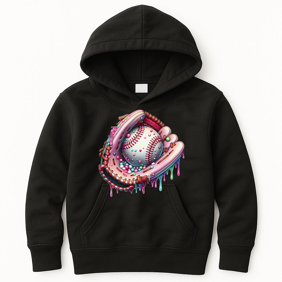 Baseball Drip Ice Cream Sprinkles Baseball Glove Kids Hoodie