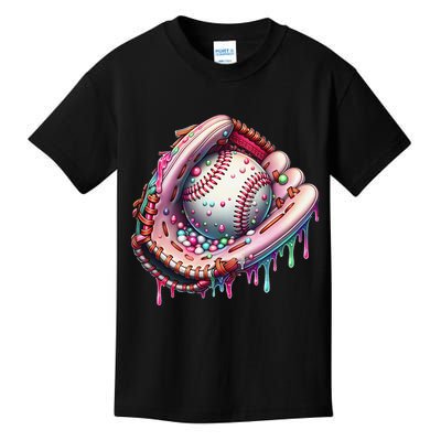 Baseball Drip Ice Cream Sprinkles Baseball Glove Kids T-Shirt