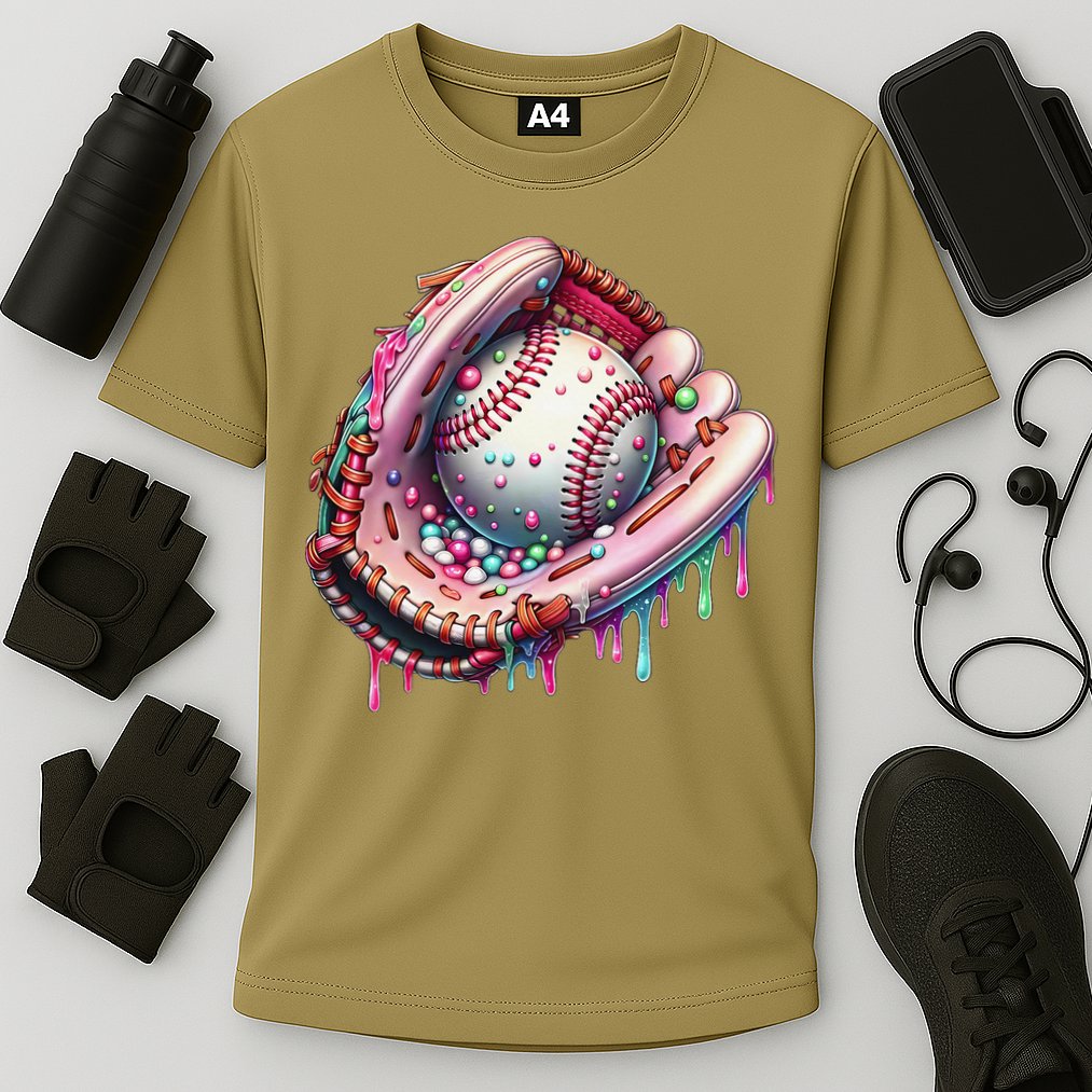 Baseball Drip Ice Cream Sprinkles Baseball Glove Cooling Performance Crew T-Shirt