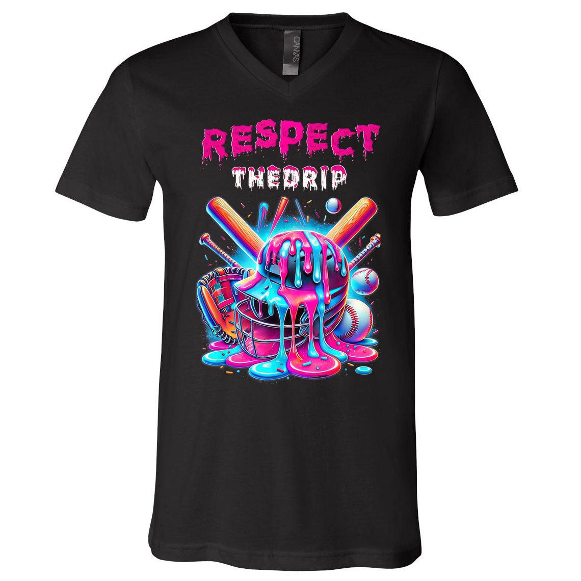Baseball Drip Ice Cream Dripping Respect Drip Teen Boy Girl  V-Neck T-Shirt