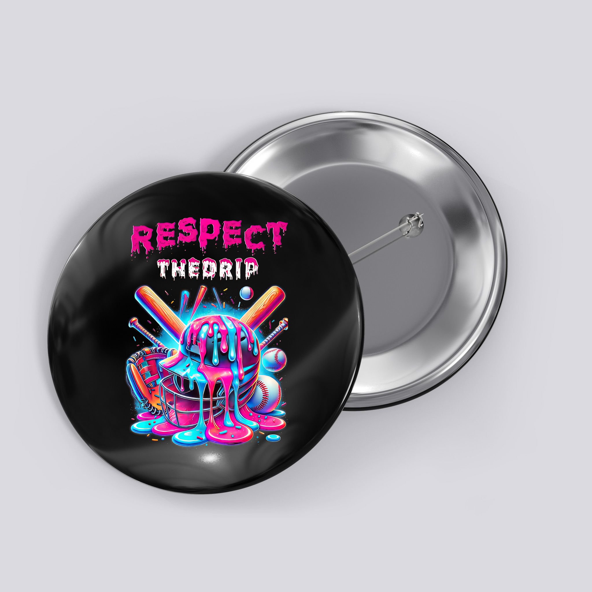 Baseball Drip Ice Cream Dripping Respect Drip Teen Boy Girl  Button