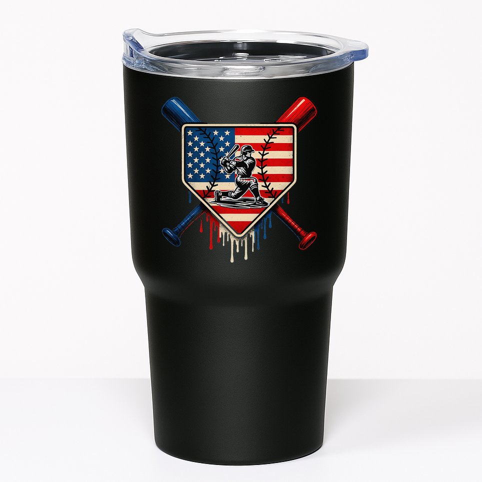 Baseball Drip Ice Cream Patriotic American Flag Tumbler