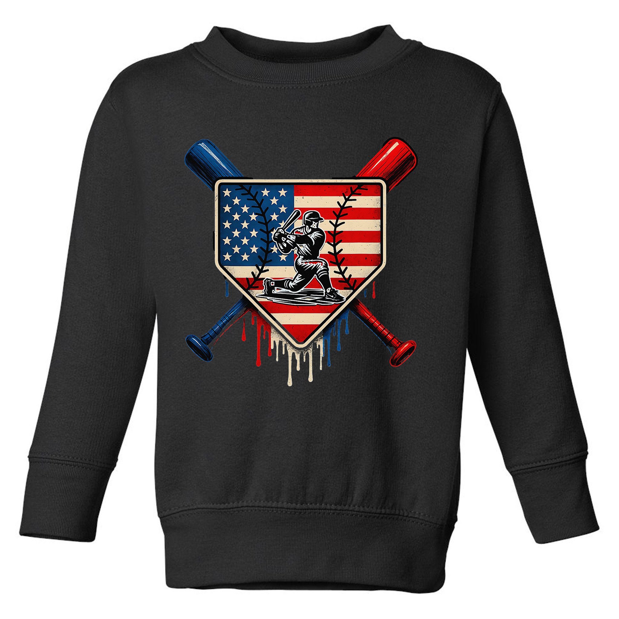 Baseball Drip Ice Cream Patriotic American Flag Toddler Sweatshirt