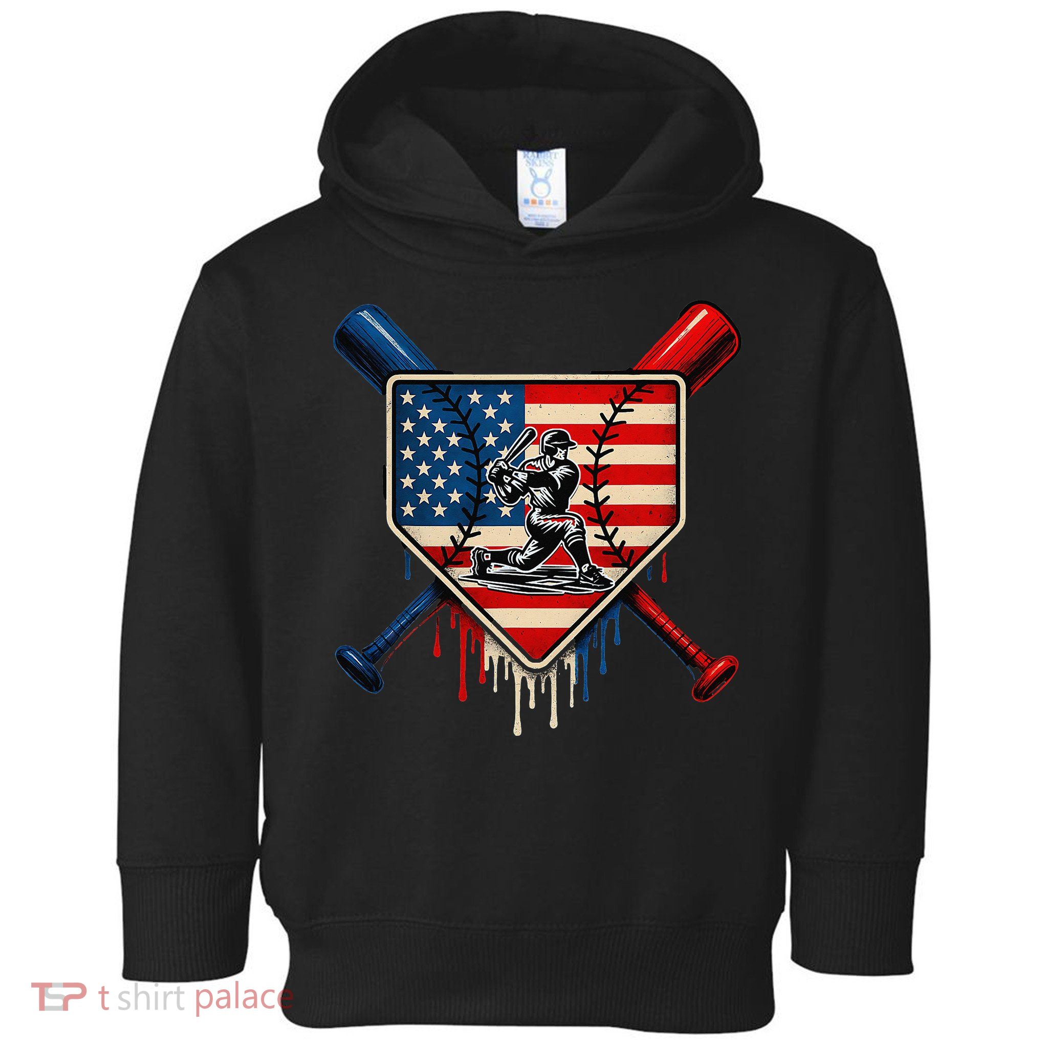Baseball Drip Ice Cream Patriotic American Flag Toddler Hoodie
