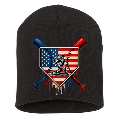 Baseball Drip Ice Cream Patriotic American Flag Short Acrylic Beanie