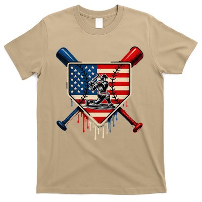 Baseball Drip Ice Cream Patriotic American Flag T-Shirt