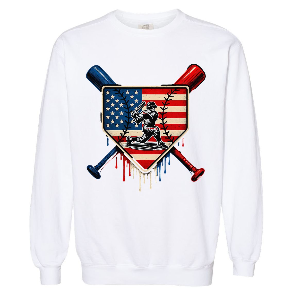 Baseball Drip Ice Cream Patriotic American Flag Garment-Dyed Sweatshirt