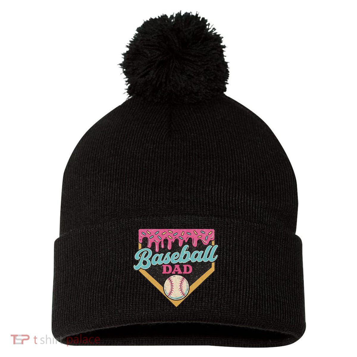 Baseball Dad Ice Cream Drip Pom Pom 12in Knit Beanie