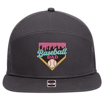 Baseball Dad Ice Cream Drip 7 Panel Mesh Trucker Snapback Hat