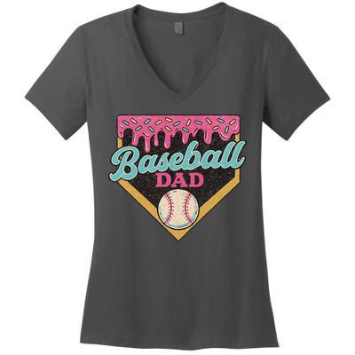 Baseball Dad Ice Cream Drip Women's V-Neck T-Shirt