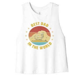 Best Dad In The World Best Dad Ever Fathers Day Design Funny Gift Women's Racerback Cropped Tank