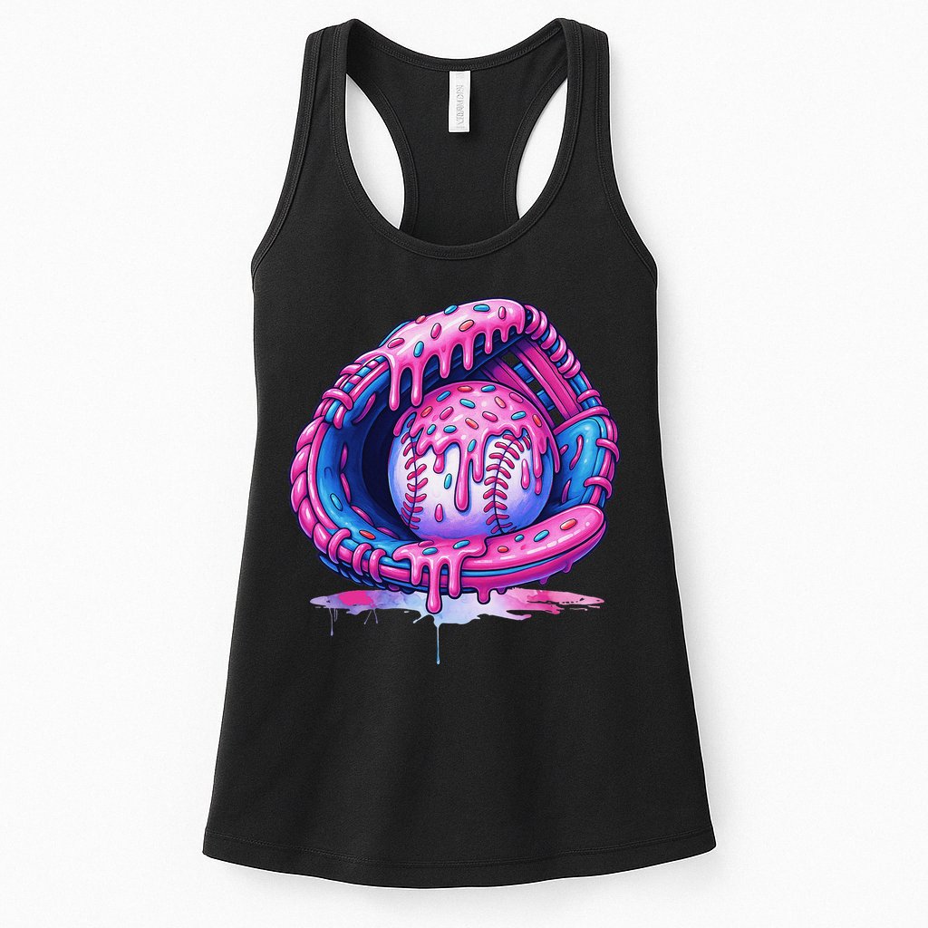 Baseball Drip Ice Cream Sprinkles Baseball Glove Womens Tank Top