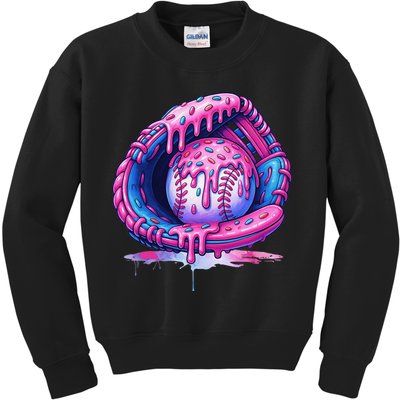 Baseball Drip Ice Cream Sprinkles Baseball Glove Kids Sweatshirt