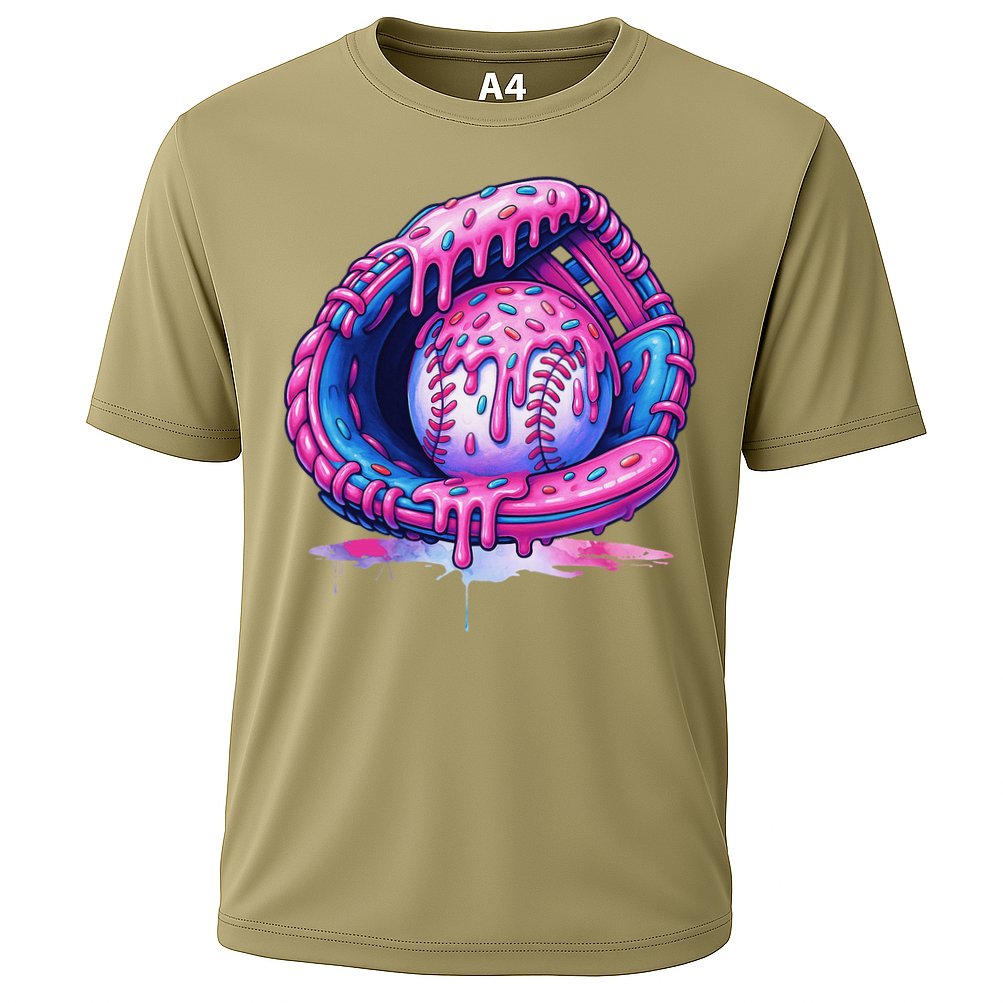 Baseball Drip Ice Cream Sprinkles Baseball Glove Cooling Performance Crew T-Shirt