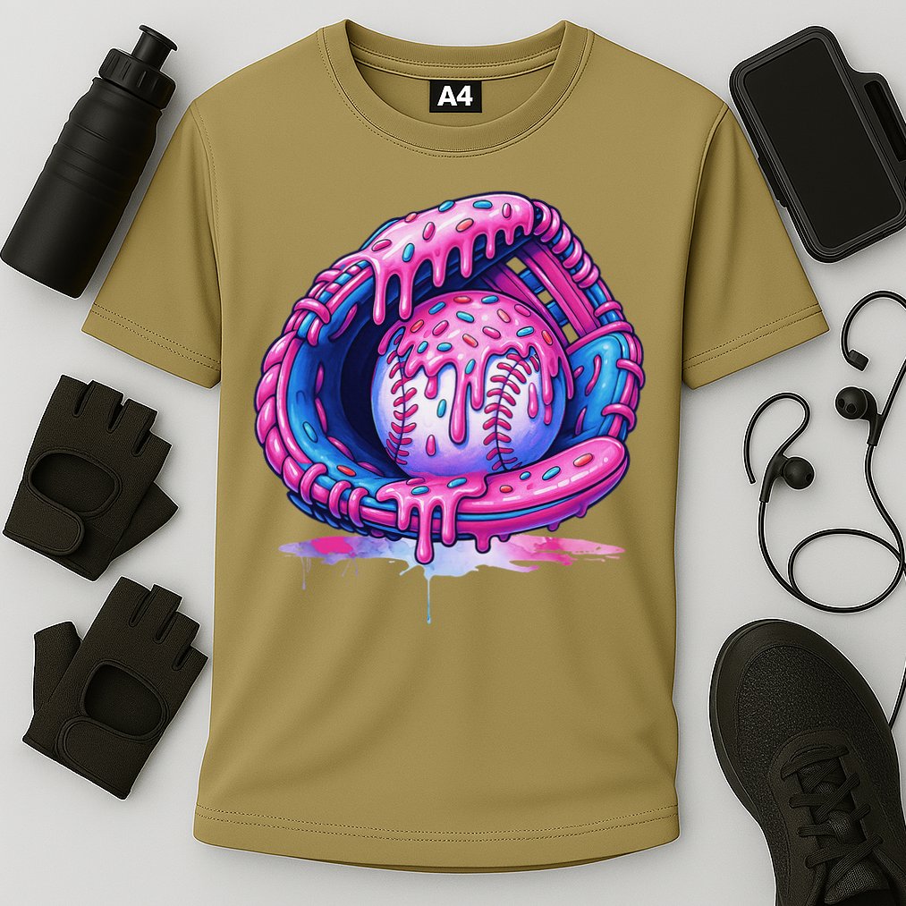 Baseball Drip Ice Cream Sprinkles Baseball Glove Cooling Performance Crew T-Shirt