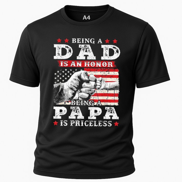 Being Dad Is An Honor Being Papa Is Priceless USA Flag Cooling Performance Crew T-Shirt