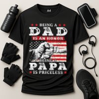 Being Dad Is An Honor Being Papa Is Priceless USA Flag Cooling Performance Crew T-Shirt