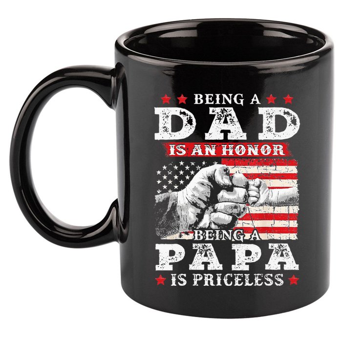 Being Dad Is An Honor Being Papa Is Priceless USA Flag 11oz C Handle Ceramic Mug