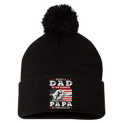 Being Dad Is An Honor Being Papa Is Priceless USA Flag Pom Pom 12in Knit Beanie