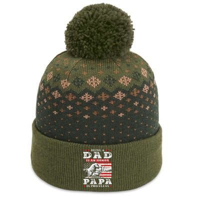 Being Dad Is An Honor Being Papa Is Priceless USA Flag The Baniff Cuffed Pom Beanie