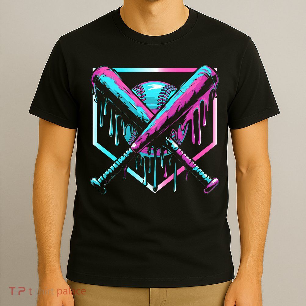 Baseball Drip Ice Cream Illustration Sports Fan T-Shirt