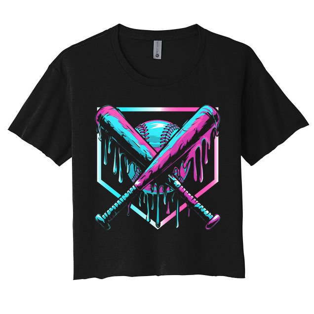Baseball Drip Ice Cream Illustration Sports Fan Crop Top