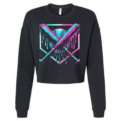 Baseball Drip Ice Cream Illustration Sports Fan Cropped Pullover Crew