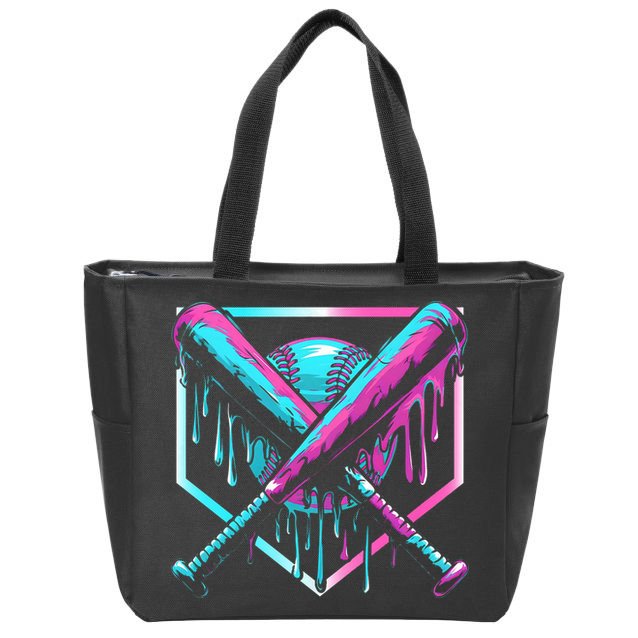 Baseball Drip Ice Cream Illustration Sports Fan Zip Tote Bag