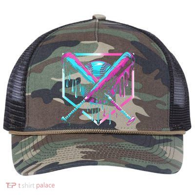 Baseball Drip Ice Cream Illustration Sports Fan Retro Rope Trucker Hat Cap