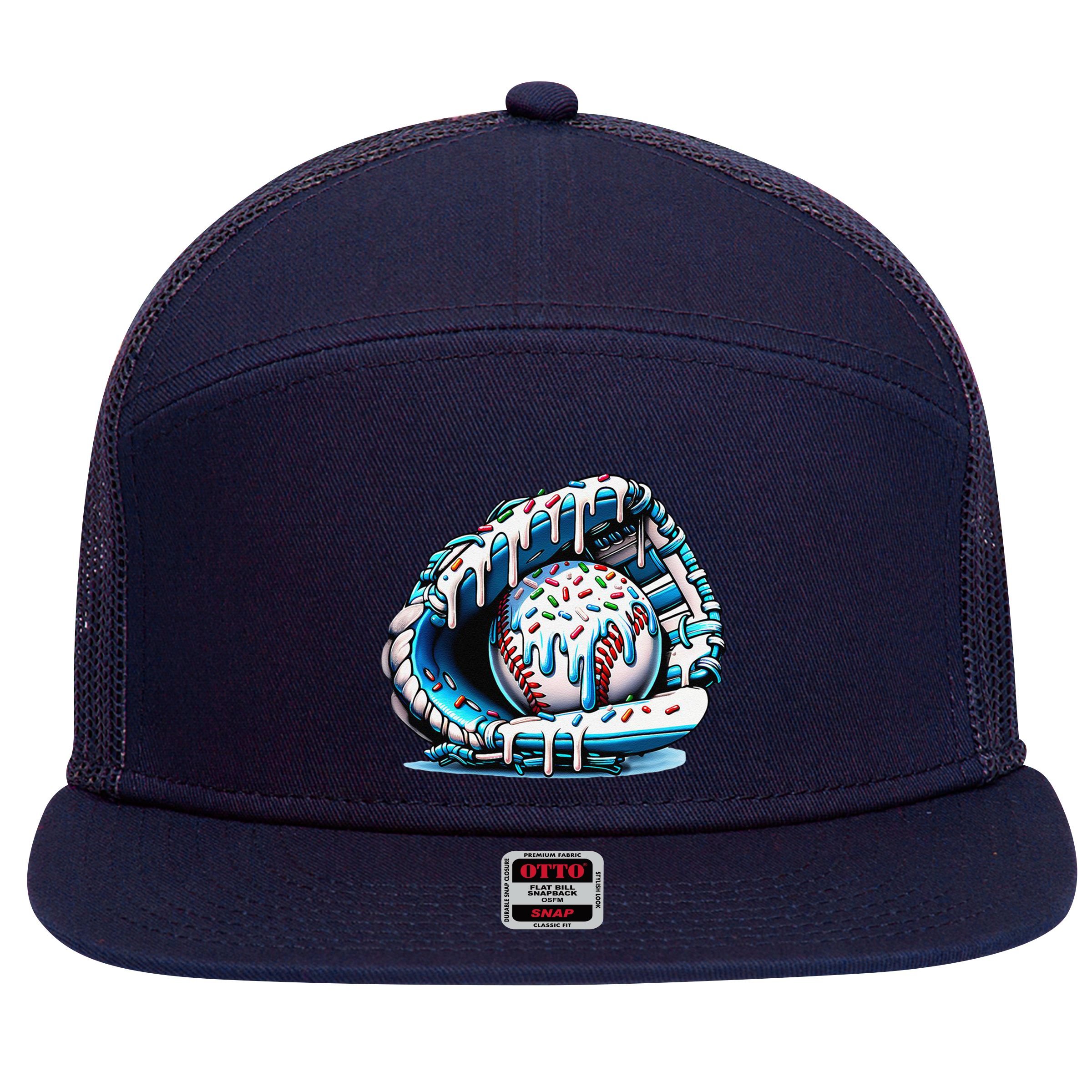 Baseball Drip Ice Cream Sprinkles Glove 7 Panel Mesh Trucker Snapback Hat