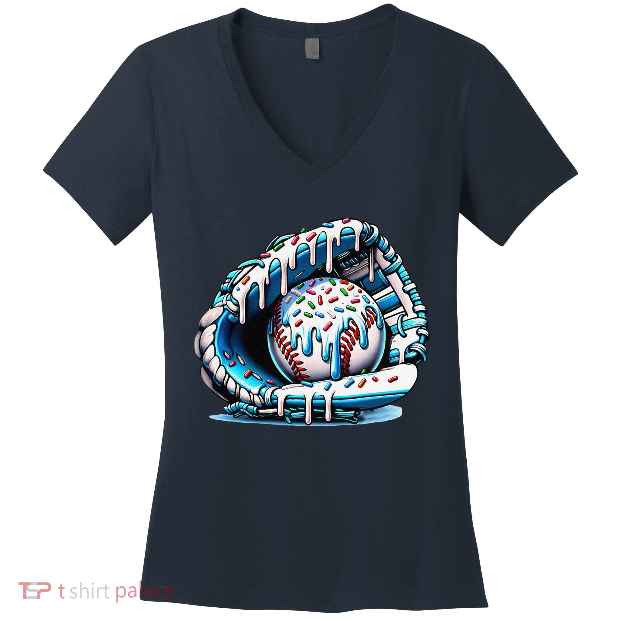Baseball Drip Ice Cream Sprinkles Glove Women's V-Neck T-Shirt