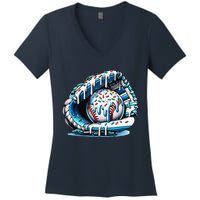 Baseball Drip Ice Cream Sprinkles Glove Women's V-Neck T-Shirt