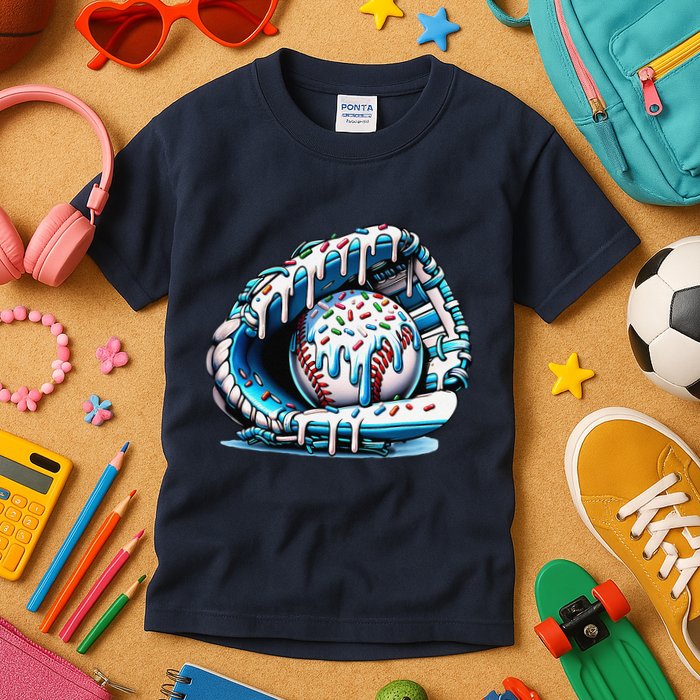 Baseball Drip Ice Cream Sprinkles Glove Kids T-Shirt