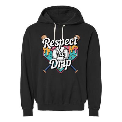 Baseball Drip Ice Cream Dripping Respect The Drip Garment-Dyed Fleece Hoodie