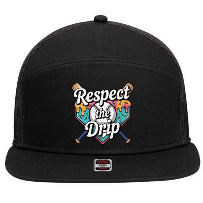 Baseball Drip Ice Cream Dripping Respect The Drip 7 Panel Mesh Trucker Snapback Hat