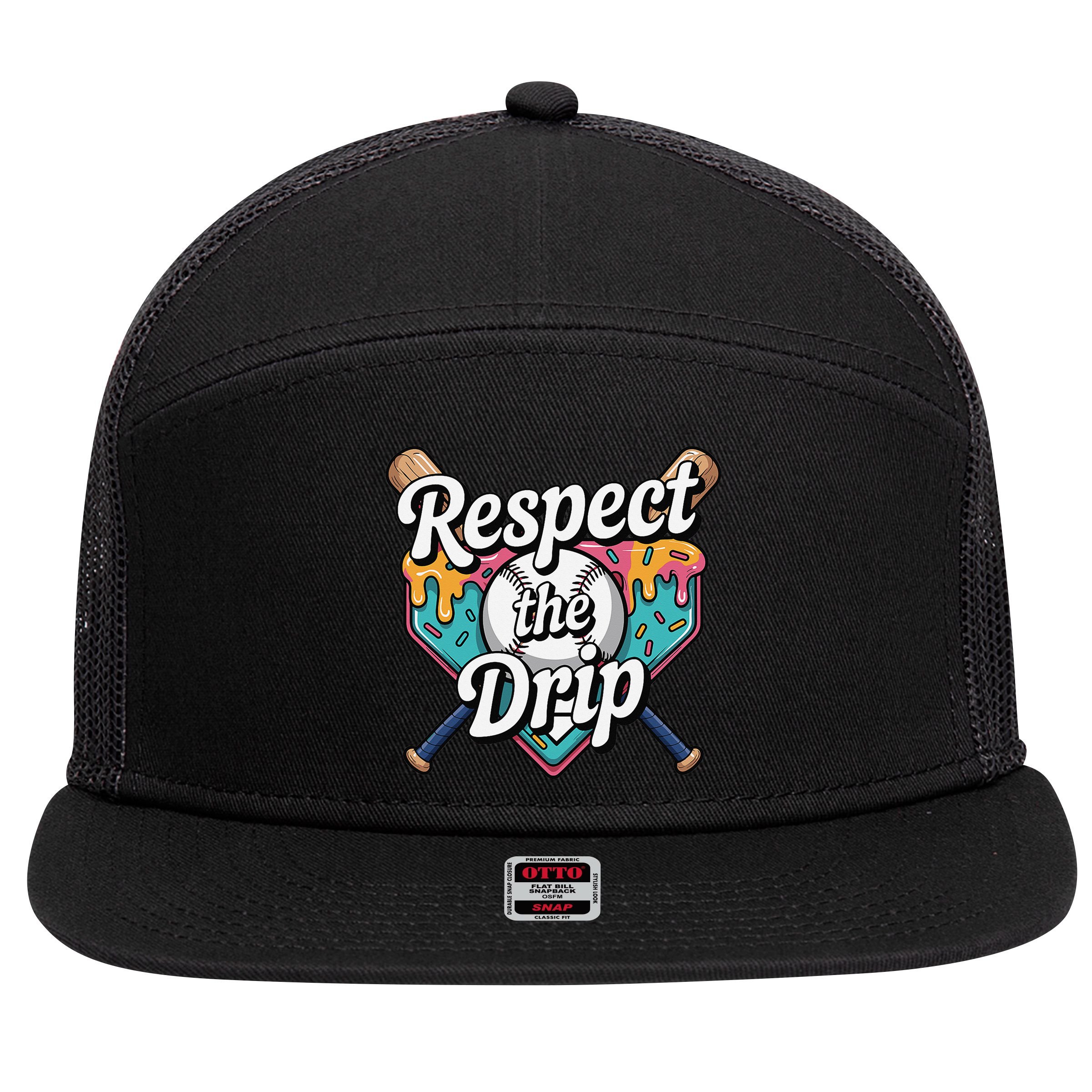 Baseball Drip Ice Cream Dripping Respect The Drip 7 Panel Mesh Trucker Snapback Hat