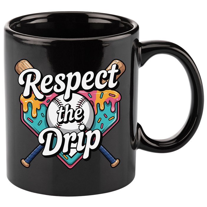 Baseball Drip Ice Cream Dripping Respect The Drip 11oz C Handle Ceramic Mug