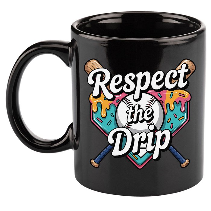 Baseball Drip Ice Cream Dripping Respect The Drip 11oz C Handle Ceramic Mug