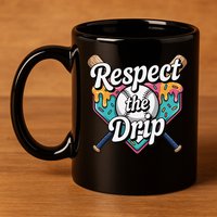 Baseball Drip Ice Cream Dripping Respect The Drip 11oz C Handle Ceramic Mug