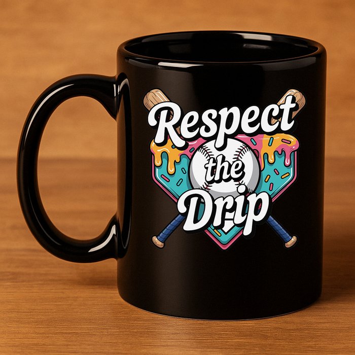 Baseball Drip Ice Cream Dripping Respect The Drip 11oz C Handle Ceramic Mug