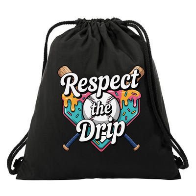 Baseball Drip Ice Cream Dripping Respect The Drip Drawstring Bag