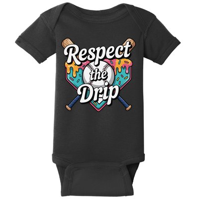 Baseball Drip Ice Cream Dripping Respect The Drip Baby Bodysuit