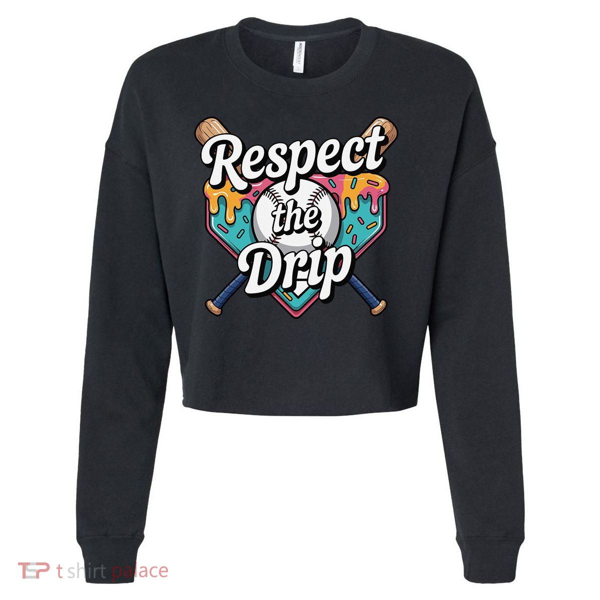Baseball Drip Ice Cream Dripping Respect The Drip Cropped Pullover Crew