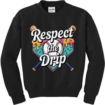 Baseball Drip Ice Cream Dripping Respect The Drip Kids Sweatshirt
