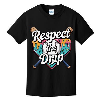 Baseball Drip Ice Cream Dripping Respect The Drip Kids T-Shirt
